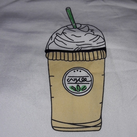 Frappuccino Coffee White Muscle Tank Top Crop Tee - Picture 5 of 6